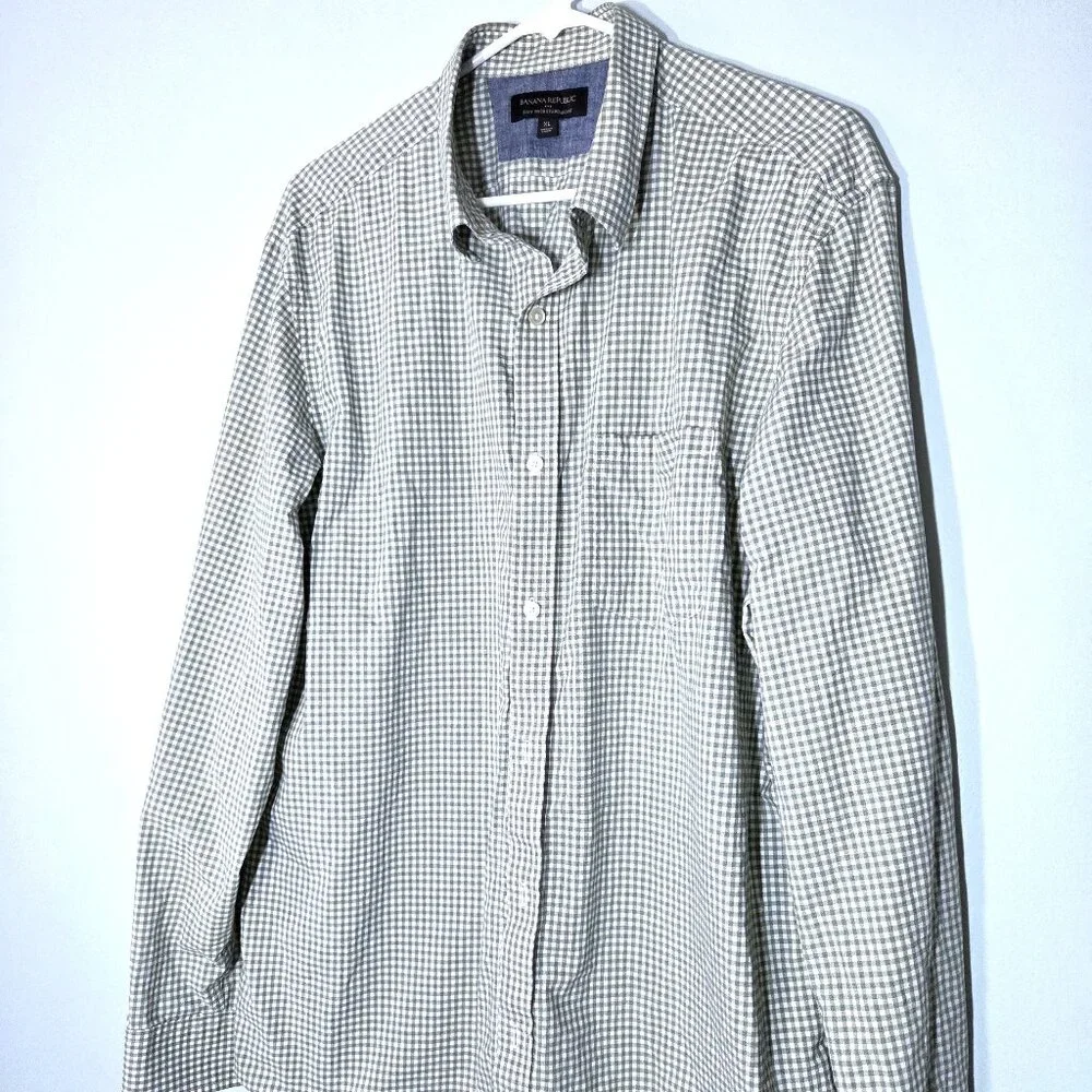 NWOT Banana Republic Sage Green Gingham Plaid Shirt Size XL